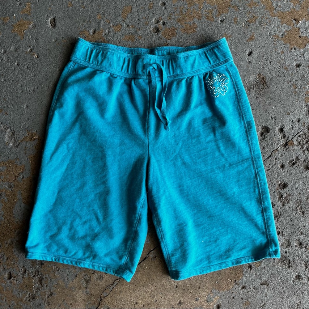 Teal bedazzled sweat shorts